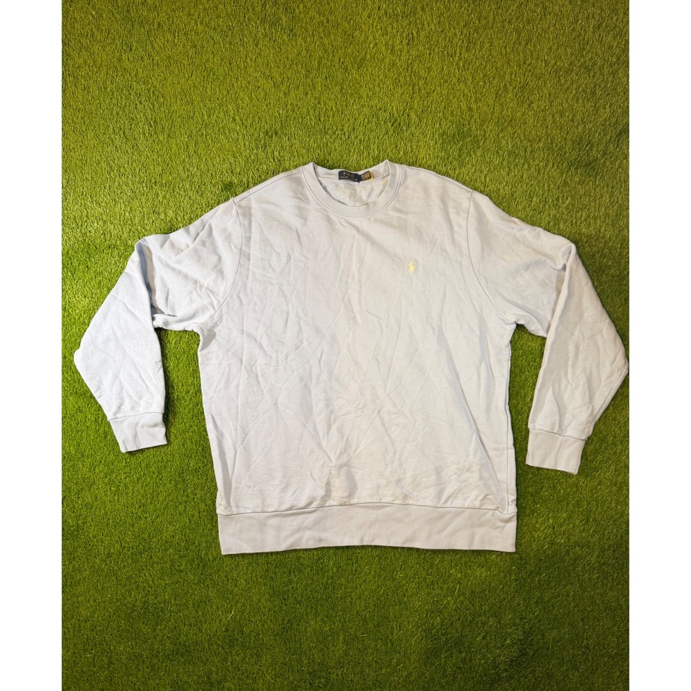 Polo Ralph Lauren Mens XXL Light Blue Crewneck Sweatshirt Yellow Pony Logo